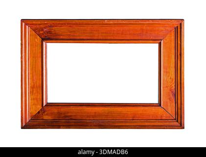 Retro blank empty rectangular brown wooden frame isolated on white Stock Photo