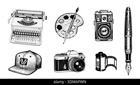 A high-quality set of detailed hand-drawn illustrations in a classic engraving style. Stock Vector
