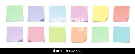 Pastel Sticky Notes Set with Taped and Folded Corners. Blank Colorful Memo Papers Mockup Collection for Business Planning, Education, Office Messages, Creative Design Projects. Vector Illustration Stock Vector