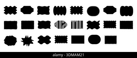 Set of monochrome black wavy speech bubbles. Irregular chat contours and message shapes for comic panels, dialogue strips and conversation graphics. Mixed bubble silhouettes vector illustration. Stock Vector