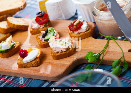 Assorted homemade canape appetizers Stock Photo