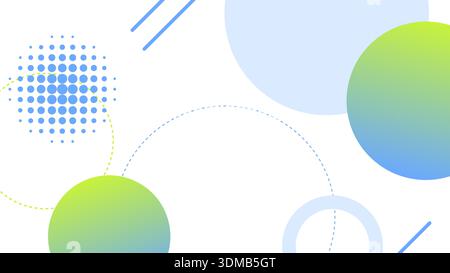Abstract geometric modern background blue and green gradients with circles and wavy lines. Stock Vector