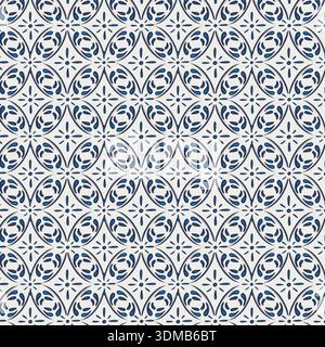 Elegant seamless blue and white geometric tile pattern inspired by Portuguese azulejos. Perfect for ceramic design, wallpaper, fabric, and Mediterrane Stock Vector