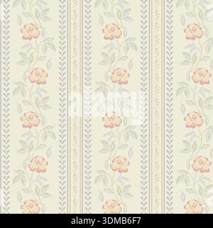 Elegant vintage floral seamless pattern with pastel roses, leaves, and vines. Perfect for wallpaper, fabric, stationery, and romantic retro interior d Stock Vector