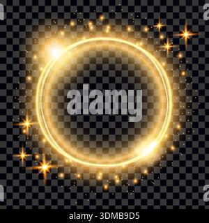 Illuminated Golden Circular Light Effect with Sparkles on a Transparent Background Stock Vector