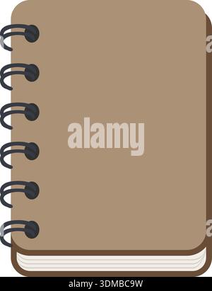 Brown spiral bound notebook with thick pages shown in a simple flat style Stock Vector