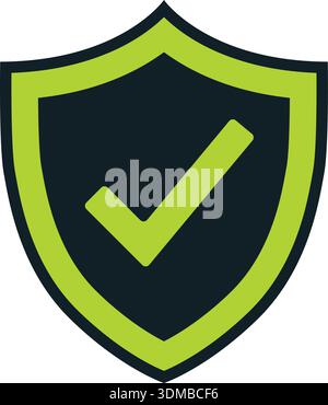 Green shield icon with a check mark indicating verified protection and safety Stock Vector