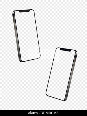 Mockup smart phone with empty screen in two rotated perspective positions. Vector illustration. Stock Vector