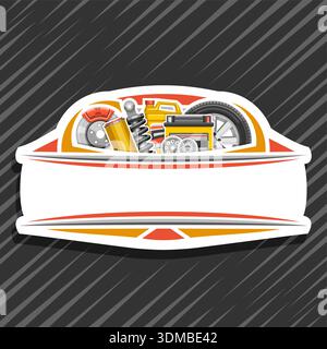 Vector logo for Auto Parts, poster with white decorative signboard with  illustrations of red brake system Stock Vector
