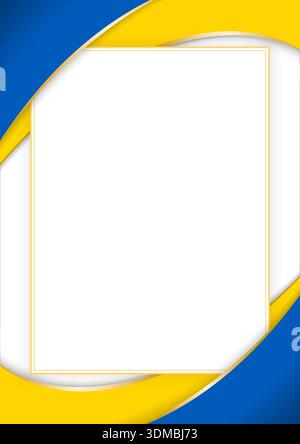 Frame with Ukrainian flag colors ribbons and gold border. Decorative twisted ribbons surround blank center, perfect for certificates, invitations, or Stock Vector