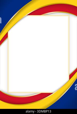 Frame with Romanian flag colors ribbons and gold border. Decorative twisted ribbons surround blank center, perfect for certificates, invitations, or a Stock Vector