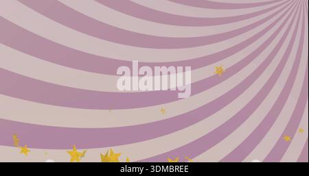 Featuring lilac and cream radial bands radiating from top-right corner, with glittering gold stars Stock Photo