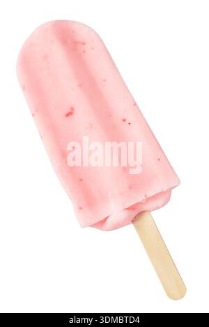 Pink strawberry popsicle ice cream isolated over white Stock Photo