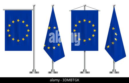 European Union table flag set isolated on white background. Vector illustration Stock Vector