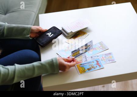 Spiritual tarot practice combined with artificial intelligence concept Stock Photo