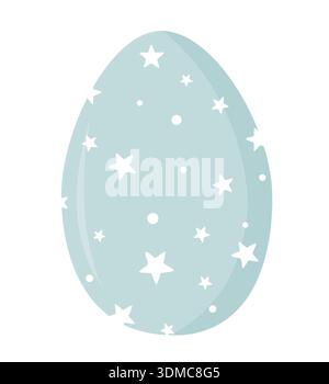 Blue painted Easter egg with star pattern isolated on white. Vector illustration Stock Vector