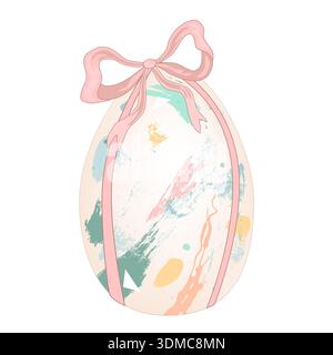 Abstract paintbrush pattern Easter egg tied with a bow isolated on white background. Vector illustration. Stock Vector