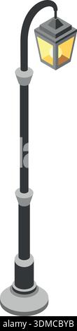 A street lamp is lit up and is standing on a pole Stock Vector