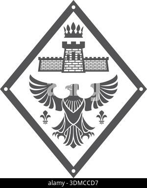 A black and white image of a castle with a crown on top Stock Vector