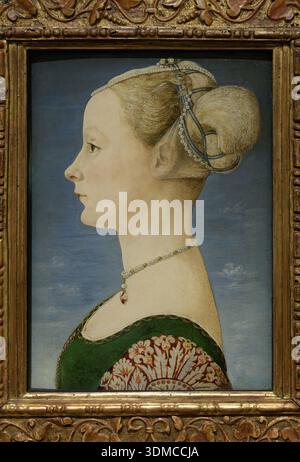 Portrait of a Young Woman (Ritratto di dama) by Piero del Pollaiolo, Museo Poldi Pezzoli, Milan, Italy. Early Renaissance masterpiece painting. Stock Photo