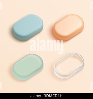 Modern 3D UI UX elements in pastel colors, featuring rounded shapes and soft shadows for web or app interface design, isolated on white background vector illustration Stock Vector