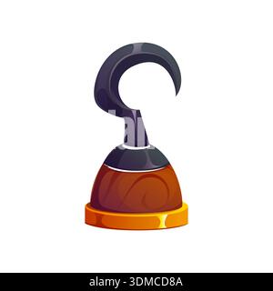 Cartoon pirate hook icon, captain or corsair sailor hand prosthesis, rover game asset. Isolated vector menacing weapon crafted from metal. Dangerous buccaneer accessory symbolizes adventure and danger Stock Vector