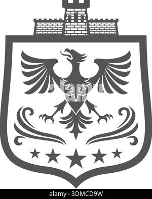 A black and white image of a bird with a castle in the background Stock Vector