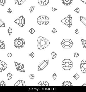 A pattern of diamonds and other gemstones is shown in black and white Stock Vector