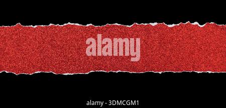 Red Ripped Torn Glistering Paper Banner Isolated on Black Background Stock Photo