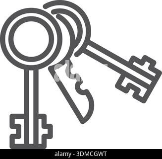 Two keys are shown in a black and white drawing Stock Vector