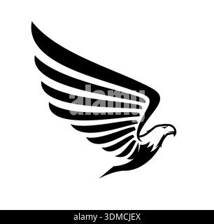 Eagle falcon or hawk bird vector icon symbolizing power, strength and speed. Bird powerful wings extended upward in motion. Sport team mascot, military heraldry, patriotic eagle symbol or decal Stock Vector