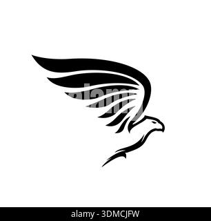 Falcon eagle or hawk icon of flying falcon bird with spread wings and sharp beak, detailed wing feathers and powerful head profile. Vector hawk eagle icon in creative simple design for company brand Stock Vector