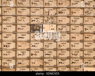 Detail of the safe deposit boxes in the old vault of the Central Bank of Barcelona Stock Photo