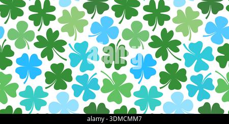 Cute green and blue four leaf clover vector seamless pattern, Floral background for Saint Patrick's Day Stock Vector