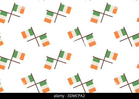 Seamless festive pattern with Irish flags. Simple flat illustration. Stock Vector
