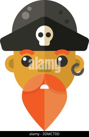 A cartoon pirate with a skull on his head and a beard Stock Vector