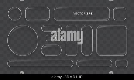 Realistic glass frames and buttons set on a transparent background. Perfect for UIUX design and web elements. Vector illustration Stock Vector