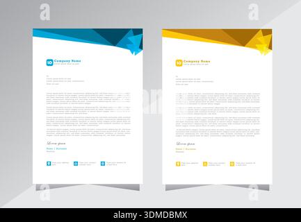 Creative letterhead template design. Simple letterhead template design with blue and yellow color. A4 letterhead template design. modern letterhead Stock Vector