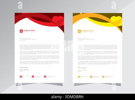 Colorful business letterhead template design with heart shape . creative letterhead template design with red and yellow color. A4 letterhead template Stock Vector