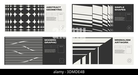 Brutalist figure with black geometric pattern and swiss typography style. Horizontal banner design with acid zoom rhythm, y2k optical illusion, and contemporary tech aesthetic. Stock Vector