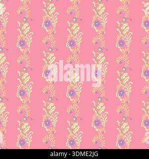 Folk Floral Vine Stripe Repeat Pattern Stock Vector