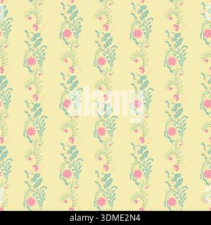 Soft Folk Floral Vine Stripe Pattern Stock Vector