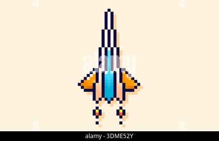 Pixel art 8 bit color spacecraft.  Stock Vector