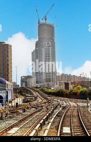 Building under construction seen from the Docklands Light Railway, Poplar, London, England, UK Stock Photo