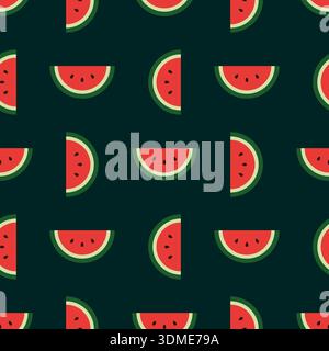 Hand drawn seamless pattern of half cut watermelon slices. summer fruit watermelon slices pattern Stock Vector