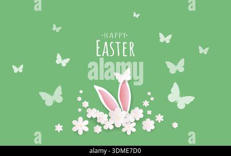 Happy Easter card - cute bunny with flower crown, vector illustration ...