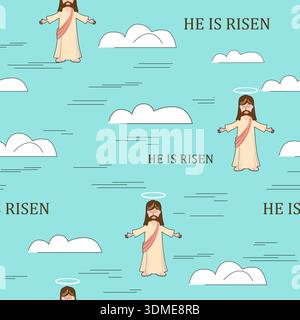 Seamless pattern He is risen, Easter, cross sky, cloud Stock Vector
