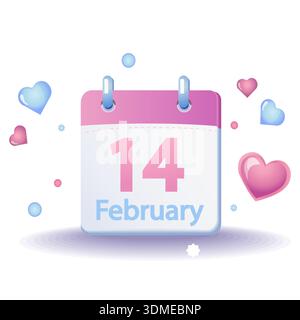February calendar with hearts for a special day Stock Vector
