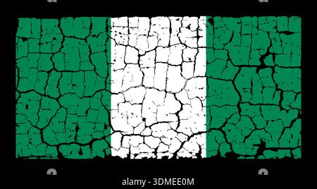 Illustration of the national flag of Nigeria painted on a cracked wall. Grunge distressed style background with official Nigerian green and white colors. Stock Vector