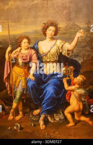 Portrait of The Marquise de Seignelay and Two of her Sons by Pierre Mignard dated 1691 Stock Photo